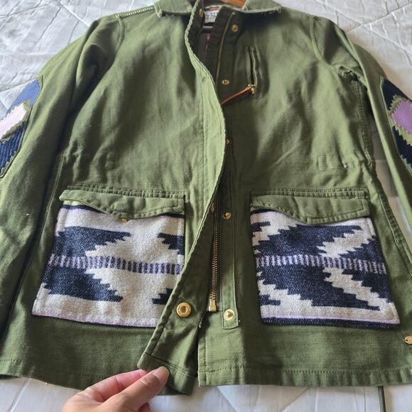 Scotch & Soda Utility Jacket Sz S Olive Aztec Patchwork Cotton Canvas Boho Cargo - Picture 9 of 15